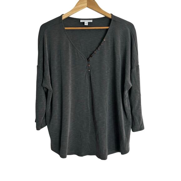 J Jill Pure‎ Jill Sand Washed Top Womens 2X Tencel Modal Knit Shirt V-Neck Gray - Picture 1 of 6